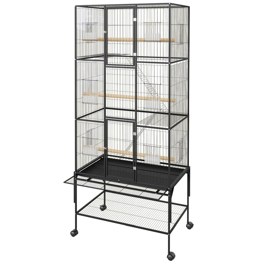 Garvee cage à oiseaux 175 cm avec roulettes et mangeoires, structure métallique sécurisée, pour perroquets et perruches, grise