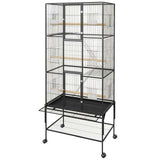 Garvee cage à oiseaux 175 cm avec roulettes et mangeoires, structure métallique sécurisée, pour perroquets et perruches, grise