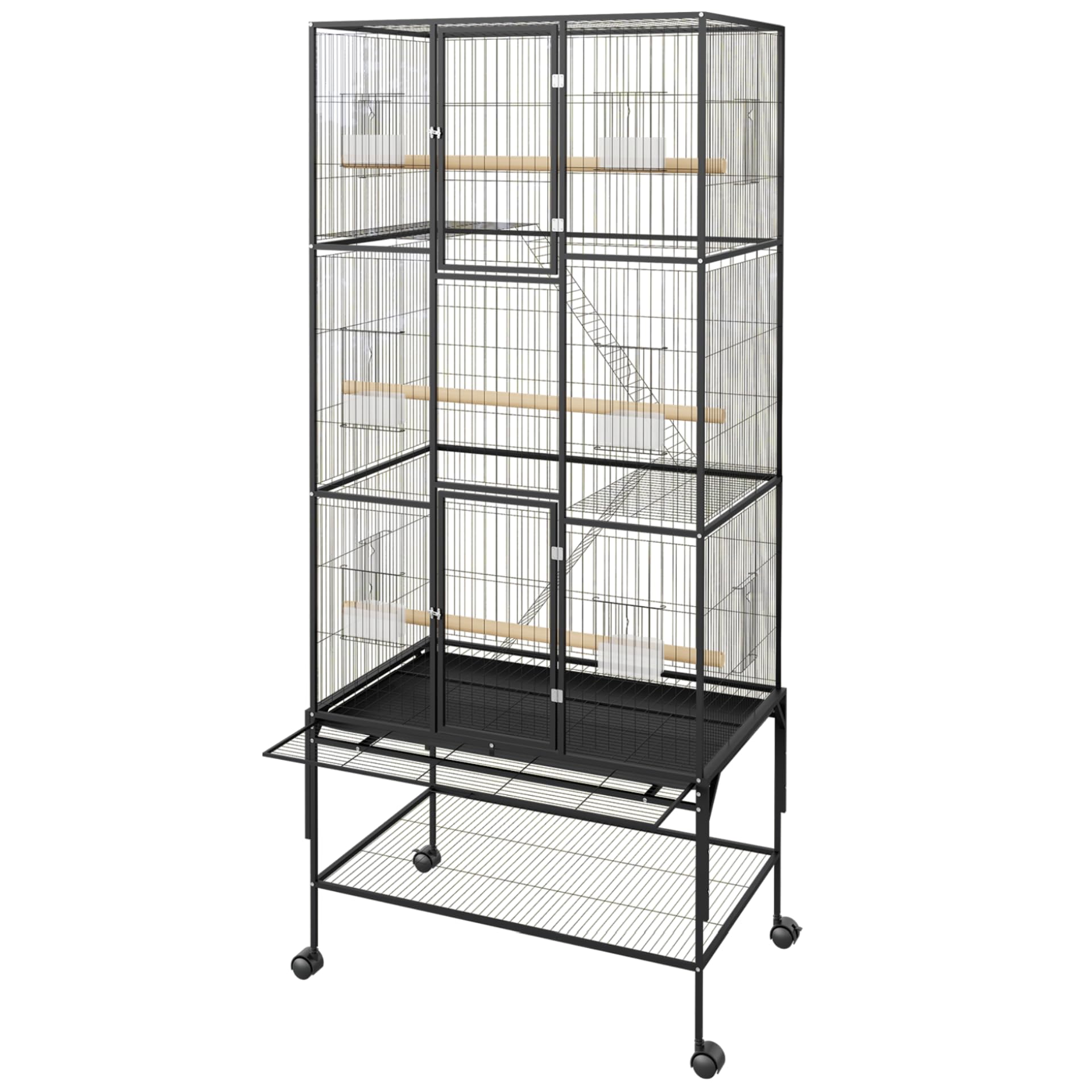 Garvee cage à oiseaux 175 cm avec roulettes et mangeoires, structure métallique sécurisée, pour perroquets et perruches, grise