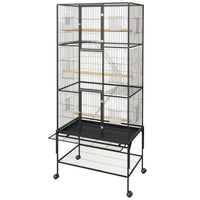 Garvee cage à oiseaux 175 cm avec roulettes et mangeoires, structure métallique sécurisée, pour perroquets et perruches, grise