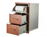 Garvee bloc à 3 tiroirs pour cuisine extérieure, acier inoxydable 304, porte-essuie-tout, 43 × 76 × 53 cm - Finition grain de bois marron