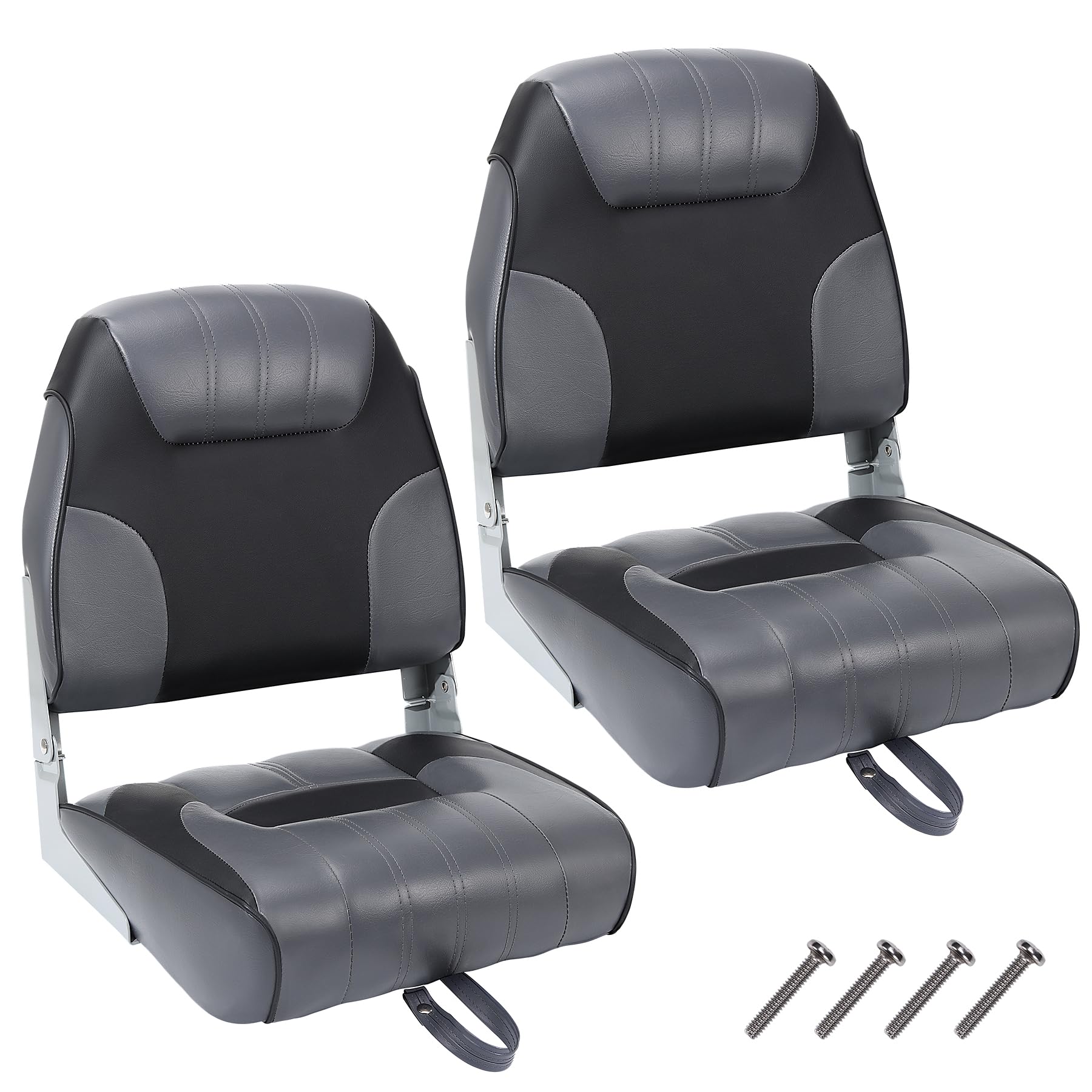 Garvee lot de 2 sièges de bateau pliants à dossier bas, mousse épaisse, PVC résistant, charnières aluminium, gris et noir