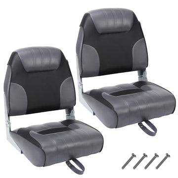 Garvee lot de 2 sièges de bateau pliants à dossier bas, mousse épaisse, PVC résistant, charnières aluminium, gris et noir