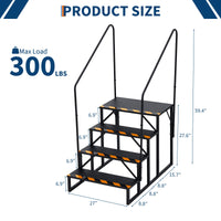Escalier portable Garvee à 4 marches pour VR avec rampe, en acier, bandes antidérapantes pour caravanes et usage extérieur, 181 kg (400 lb), noir