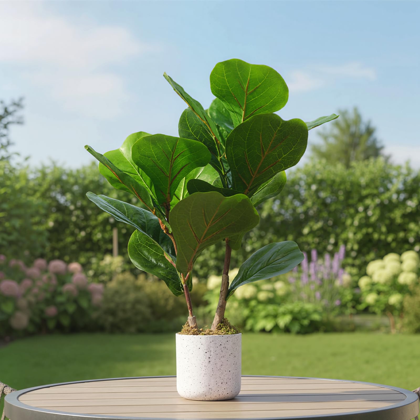 Ensemble de plantes artificielles Garvee en forme de feuille de figuier, pot en marbre blanc moucheté de noir, 40 cm (15,7 po), décoration intérieure pour la maison ou le bureau.