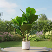 Ensemble de plantes artificielles Garvee en forme de feuille de figuier, pot en marbre blanc moucheté de noir, 40 cm (15,7 po), décoration intérieure pour la maison ou le bureau.