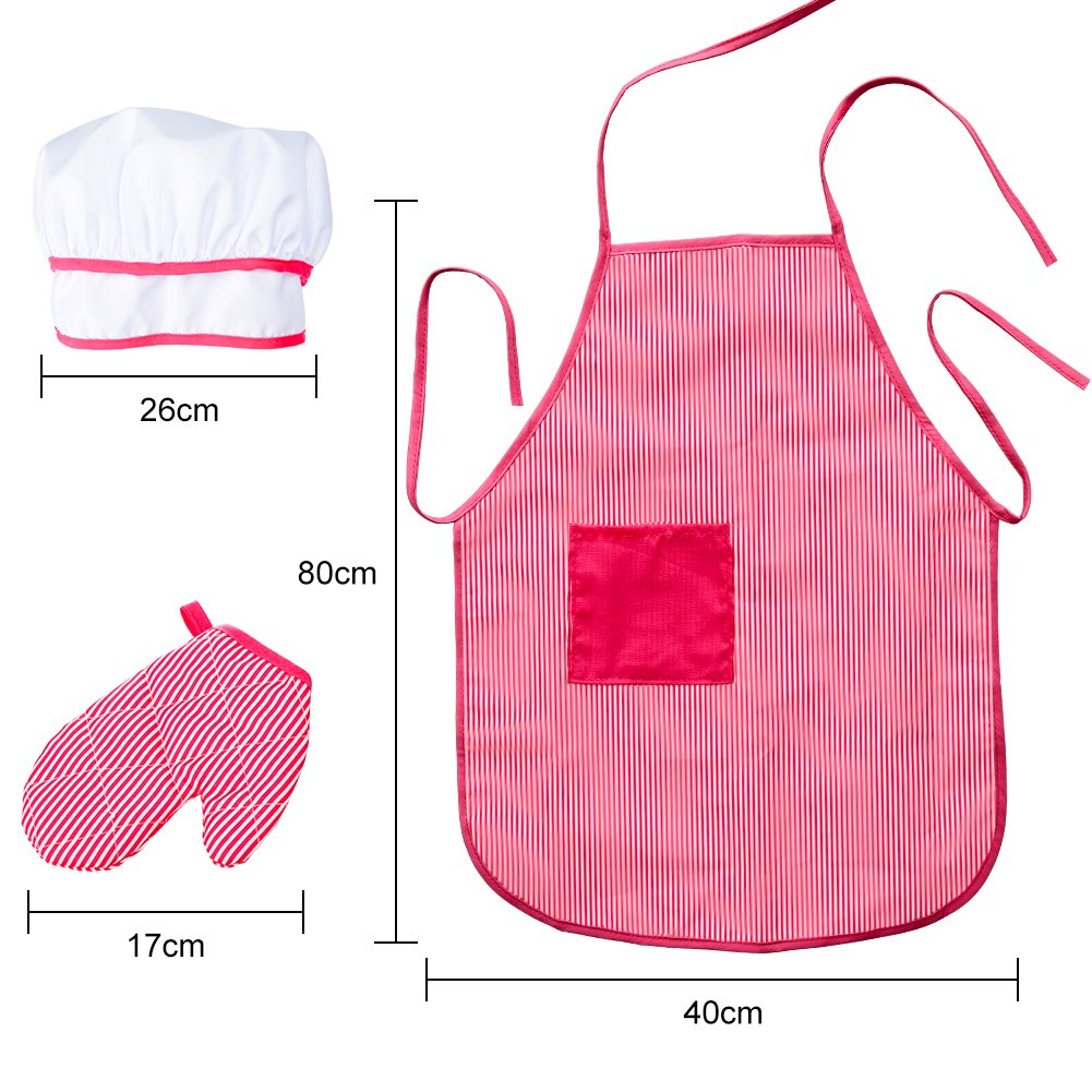 Ensemble de cuisine pour enfants Garvee, 11 pièces, avec toque et tablier de chef à rayures rouges pour jouer à la cuisine, lavable et sûr, rouge