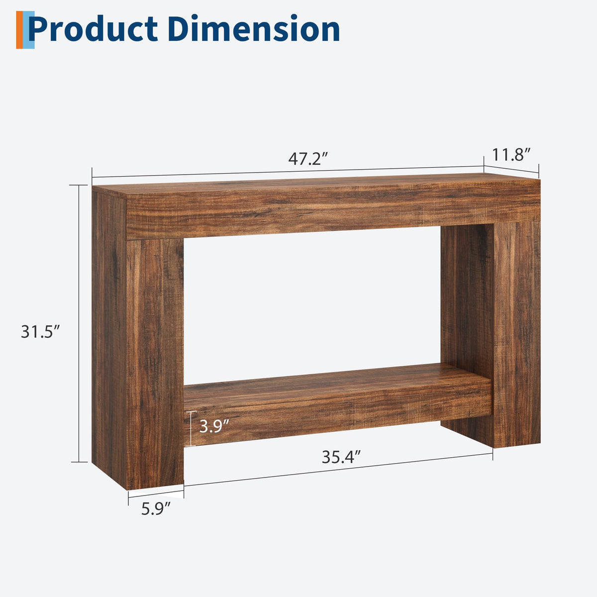 Garvee Table Console 120 cm en Bois Massif avec 2 Étagères, Style Maison de Campagne, pour Salon et Entrée, Marron