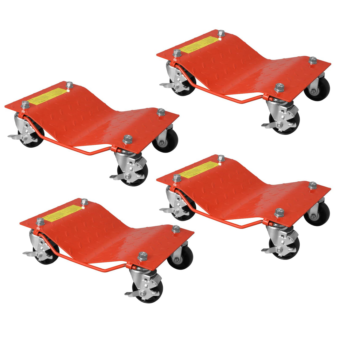 Garvee Lot de 2 Chariots de Déplacement Auto 680 kg, Acier Robuste, Roues 360° avec Freins, Orange, pour Voiture et Garage