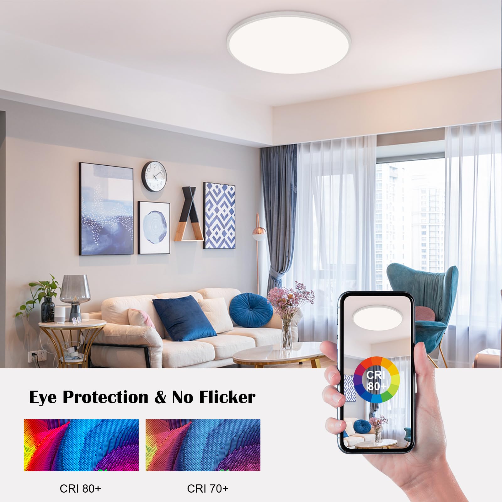 Plafonnier LED GARVEE, intensité variable, 24 W RGBW, 1800 lm, couleurs changeantes, télécommande, écoénergétique, design moderne, rond plat Ø 30 cm, salon, chambre