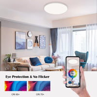 Plafonnier LED GARVEE, intensité variable, 24 W RGBW, 1800 lm, couleurs changeantes, télécommande, écoénergétique, design moderne, rond plat Ø 30 cm, salon, chambre