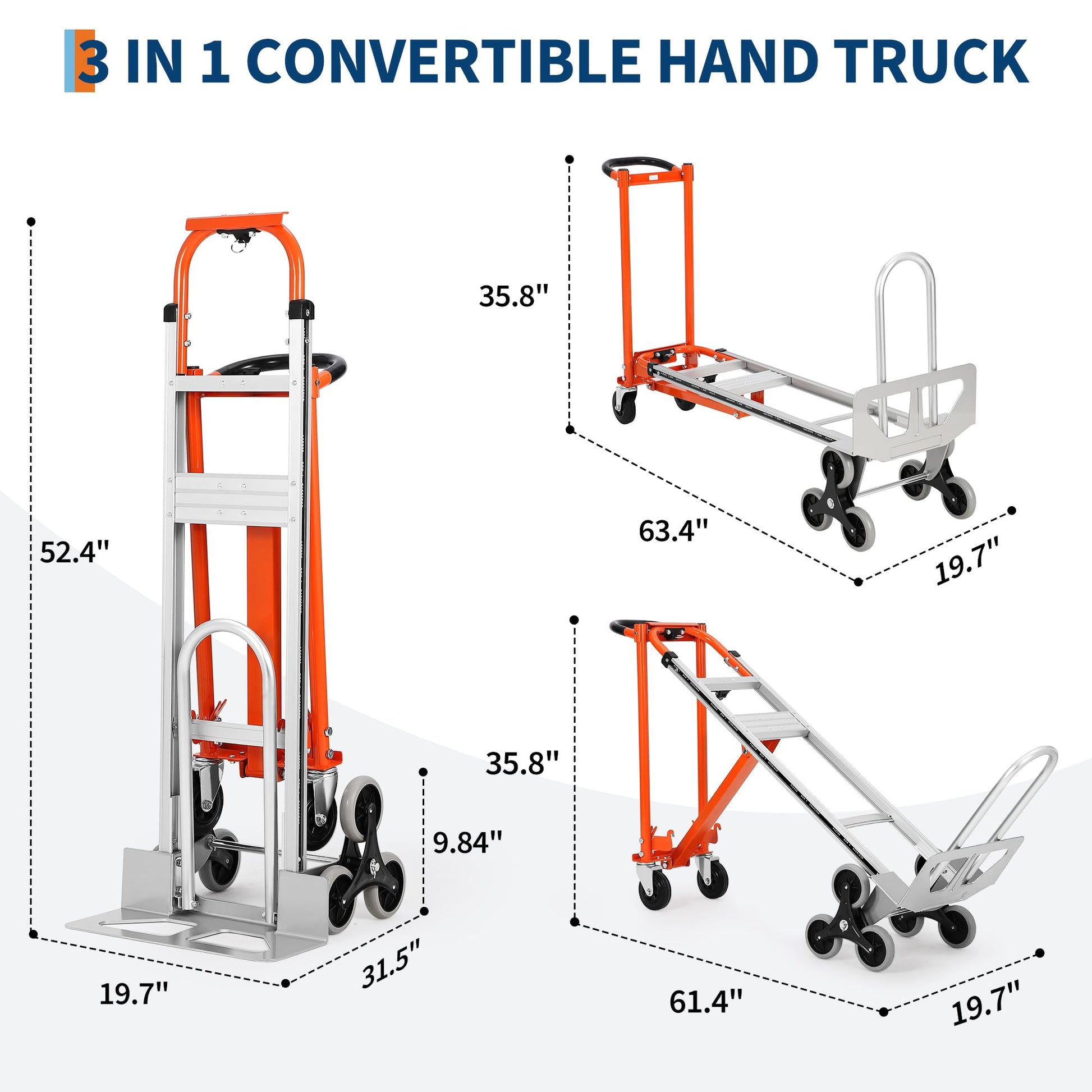 Chariot de manutention pliable 3 en 1 Garvee, capacité de 350 kg, pneus pneumatiques de 25 cm, alliage d'aluminium, sangles élastiques, pour la maison et l'entrepôt, robuste et polyvalent