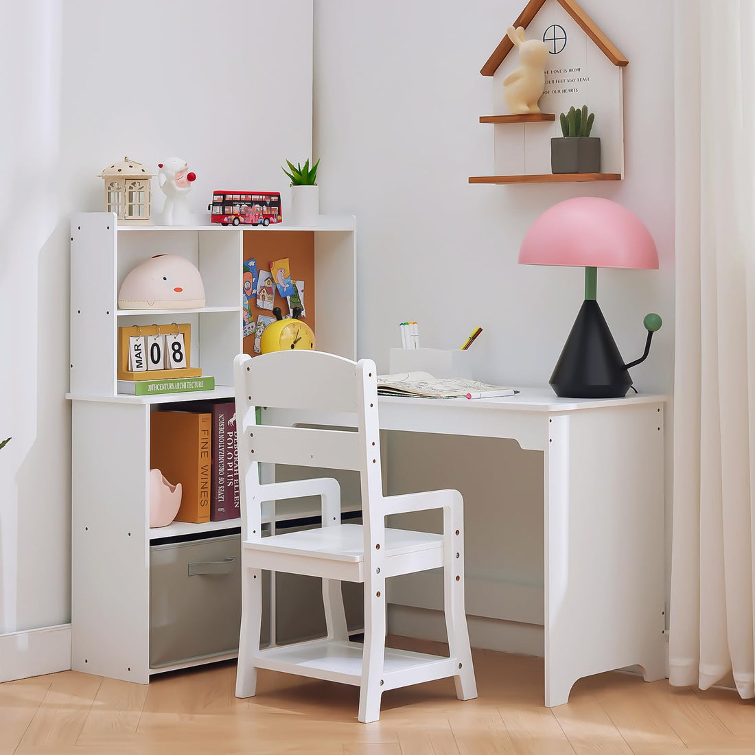 Bureau d'angle Garvee pour enfant avec chaise, en forme de L, blanc, pour chambre d'enfant, 101,6 cm x 106,7 cm x 78,7 cm