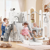 Garvee Aire de Jeux 7-en-1 pour Tout-Petits avec Toboggan, Balançoire, Mur d’Escalade, Télescope et Panier de Basket, pour Intérieur et Extérieur, Blanc et Gris - Blanc et Gris