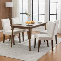 Chaises de salle à manger Garvee Parsons capitonnées, lot de 2, revêtues de tissu lin, ergonomiques, pieds en hévéa, rayures beiges, pour cuisine et salon