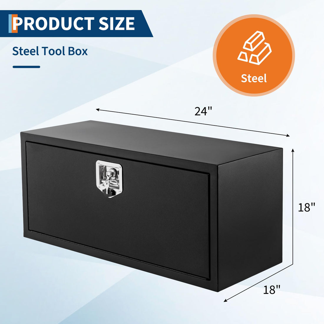 Garvee Coffre à outils en acier noir pour camion, acier de calibre 12, couvercle pneumatique, étanche, montage sur remorque, 61 x 45,7 x 45,7 cm