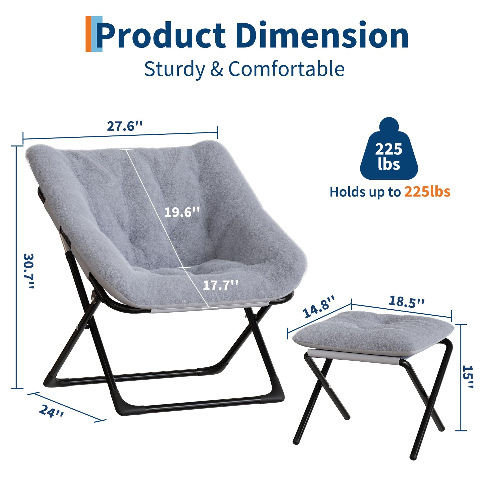 Fauteuil lounge Garvee Comfy Chair extra large avec structure en métal, revêtement en fausse fourrure ultra-douce, pliable, base antidérapante, gris pour salon et chambre