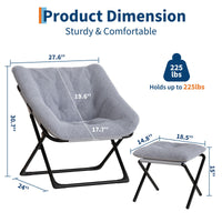 Fauteuil lounge Garvee Comfy Chair extra large avec structure en métal, revêtement en fausse fourrure ultra-douce, pliable, base antidérapante, gris pour salon et chambre