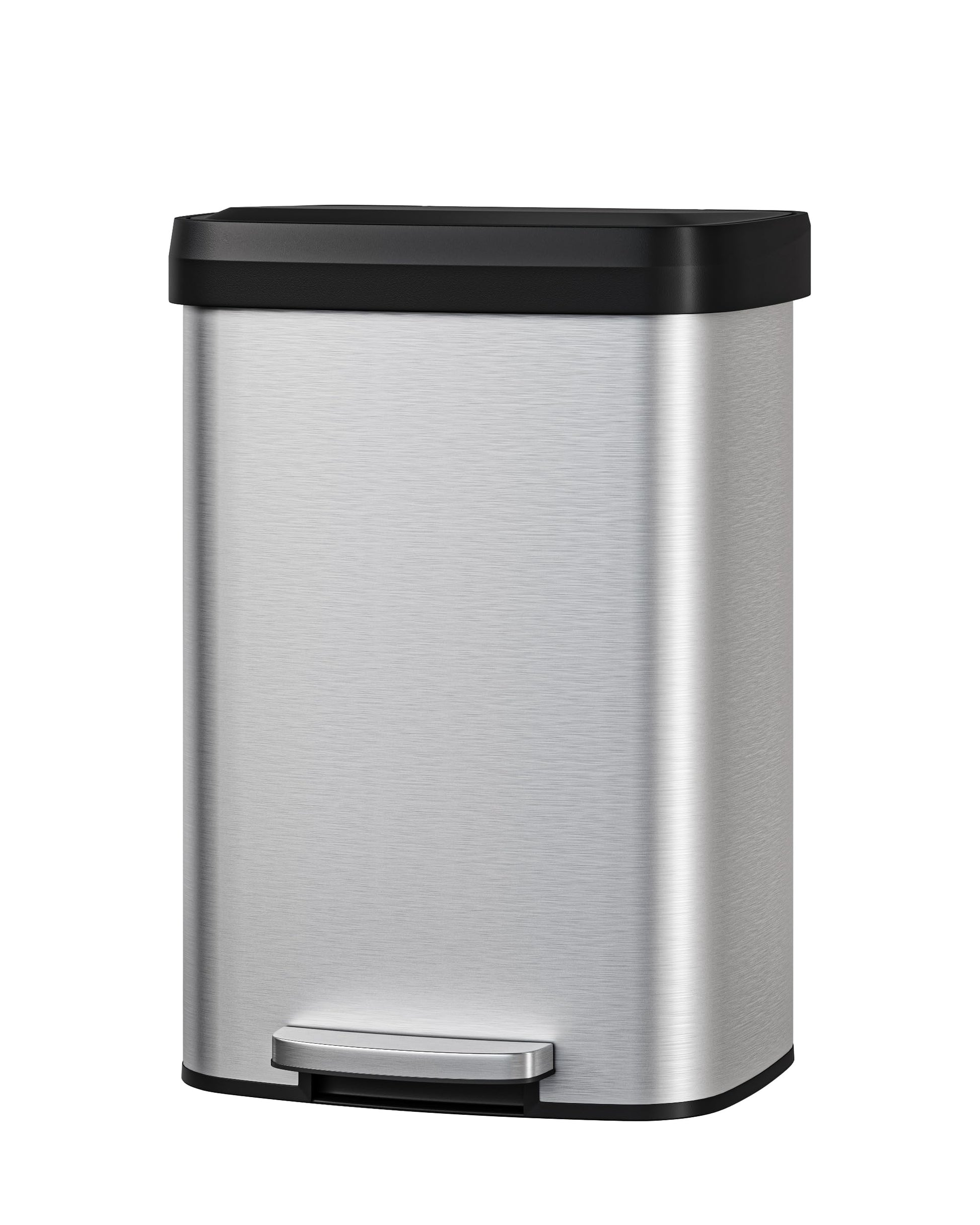 Poubelle Garvee 13 gallons en acier inoxydable avec couvercle, fermeture amortie, poignée ergonomique, argentée, pour îlot de cuisine, grande taille, antirouille