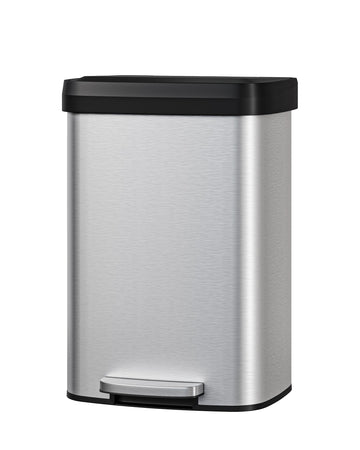 Poubelle Garvee 13 gallons en acier inoxydable avec couvercle, fermeture amortie, poignée ergonomique, argentée, pour îlot de cuisine, grande taille, antirouille