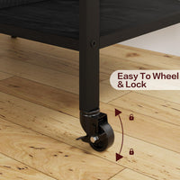 Garvee Meuble imprimante mobile à roulettes, 4 niveaux avec étagères, ports USB et prises intégrées, structure en acier robuste, noir rustique, pour bureau et maison