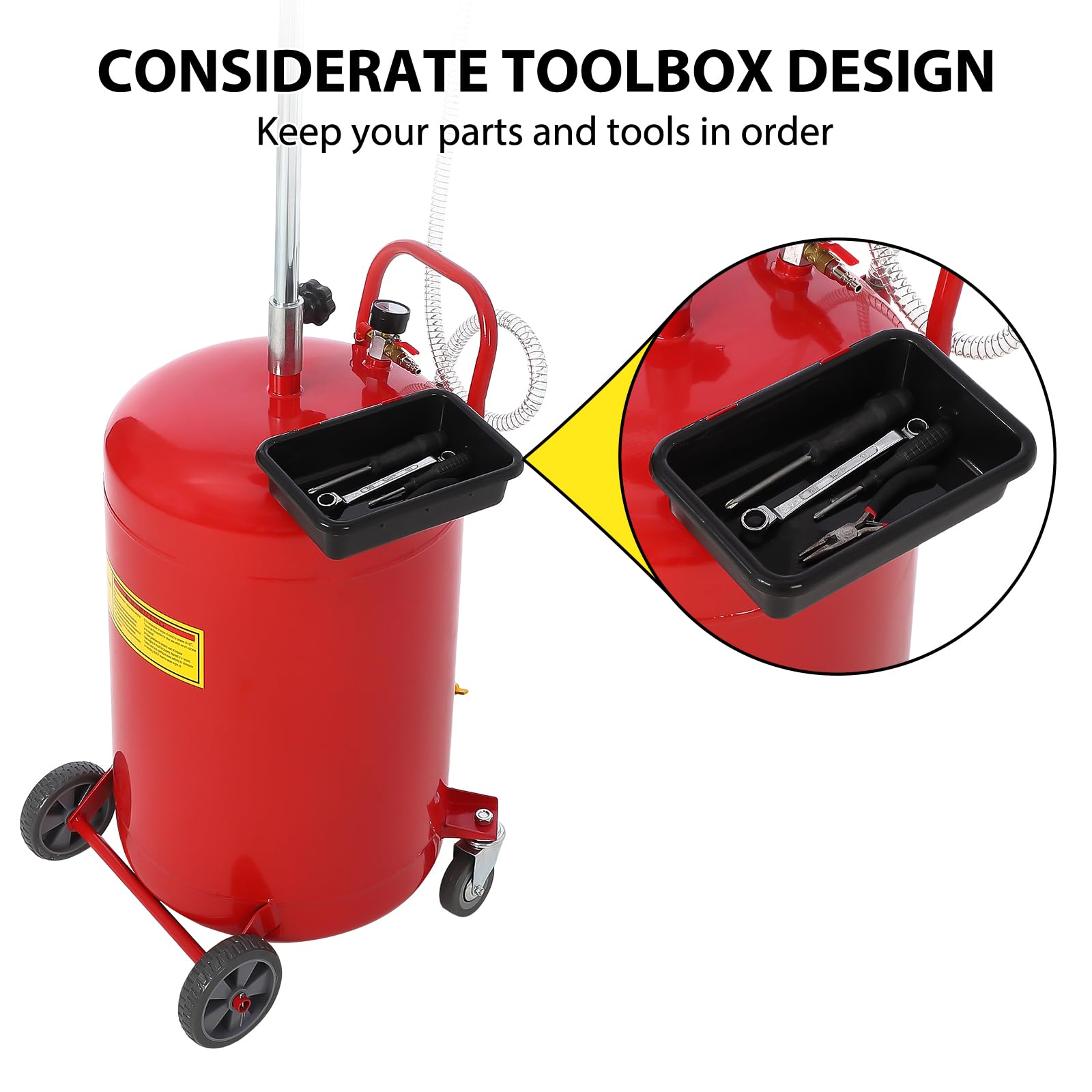 Conteneur de vidange d'huile Garvee de 75 litres (20 gallons) avec roulettes et entonnoir à hauteur réglable pour ateliers, acier, noir