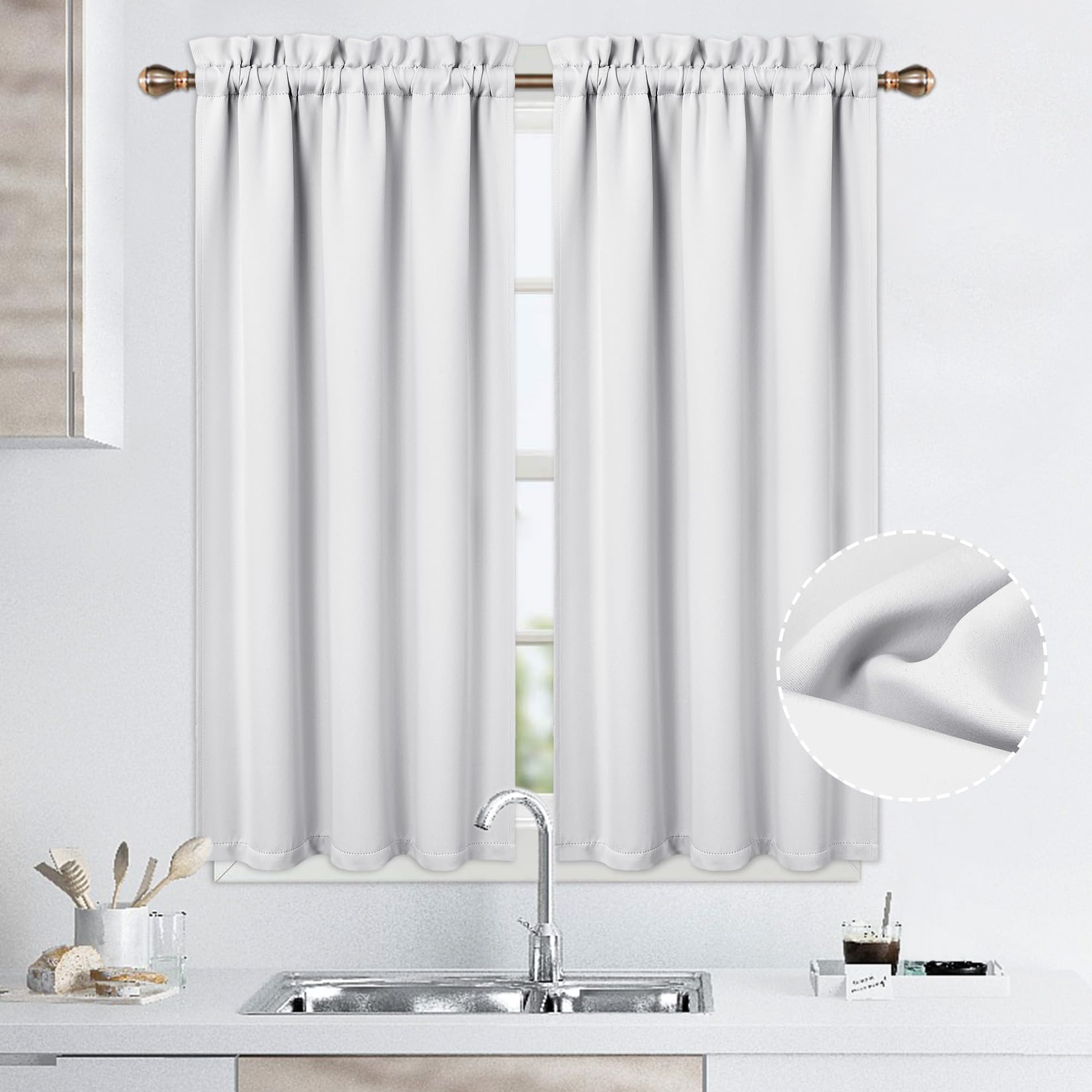 Rideaux occultants Garvee, ensemble de 2 pièces pour salles de bain et petites fenêtres, 66 x 114 cm, noirs, bloquant la lumière