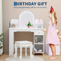 Coiffeuse Garvee pour enfants avec lumière LED et tabouret, réglable, MDF, blanche, pour filles de 3 à 9 ans, salle de jeux et chambre
