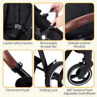 Poussette combinée 3 en 1 Garvee, ensemble complet avec nacelle, landau et siège auto pour enfants de 0 à 22 kg, coloris noir.