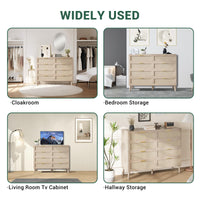 Commode Garvee en rotin à 8 tiroirs, spacieuse et robuste, pour chambre et entrée, coloris naturels