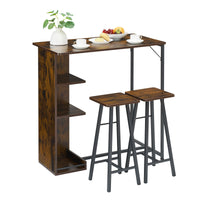Ensemble table et chaises de bar Garvee, 3 pièces, brun rustique avec rangement, hauteur réglable, pour coin cuisine/petit-déjeuner, MDF/acier