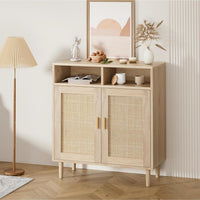 Buffet moderne en rotin Garvee 91 cm (36 po) - Tressé à la main, anti-basculement, étagère réglable, meuble de cuisine et de salle à manger, multifonctionnel, couleurs naturelles