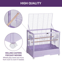 Cage à oiseaux Garvee 71 cm avec thermo-hygromètre, mobile et stable, robuste, 2 portes, 4 roues, pour perruches ondulées, 71 x 46 x 58 cm, noire