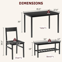 Ensemble table et chaises Garvee pour 4 personnes avec banc et chaises, gain de place, rangement intégré, MDF et acier, robuste, noir, idéal pour les petits appartements