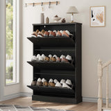 Garvee Meuble à Chaussures avec 3 Tiroirs Rabattables, Rangement Spacieux, Bois MDF, Design Anti-Basculement, Noir, Pour Entrée et Salon - 
