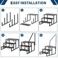 Escalier 3 marches Garvee RV avec rampe – Marches pliables en aluminium, antidérapantes, pour camping-car, piscine et spa, noir