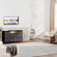 Garvee commode à 8 tiroirs, structure en métal, éclairage LED, 3 prises électriques, 2 ports USB, idéale pour la chambre et le salon, 121 × 37 × 76 cm, gris