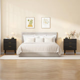 Garvee Commode flûtée 3 tiroirs avec poignées métal doré pour chambre, salon, couloir, MDF robuste, noir, design minimaliste