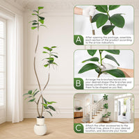 Garvee Ficus Lyrata artificiel 210 cm, pot beige avec pierres, plante réaliste sans entretien, résistant aux UV, maison et bureau
