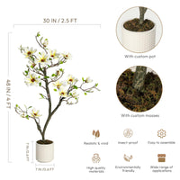 Magnolia artificiel Garvee blanc de 1,20 m avec branches ajustables pour une utilisation intérieure et extérieure, bureau et maison, matériau de haute qualité, base stable