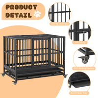 Cage de transport robuste Garvee pour chien, 94 cm (37 pouces), avec double porte, roulettes pivotantes à 360°, en métal, pliable, pour chiens de petite et grande taille, usage intérieur.