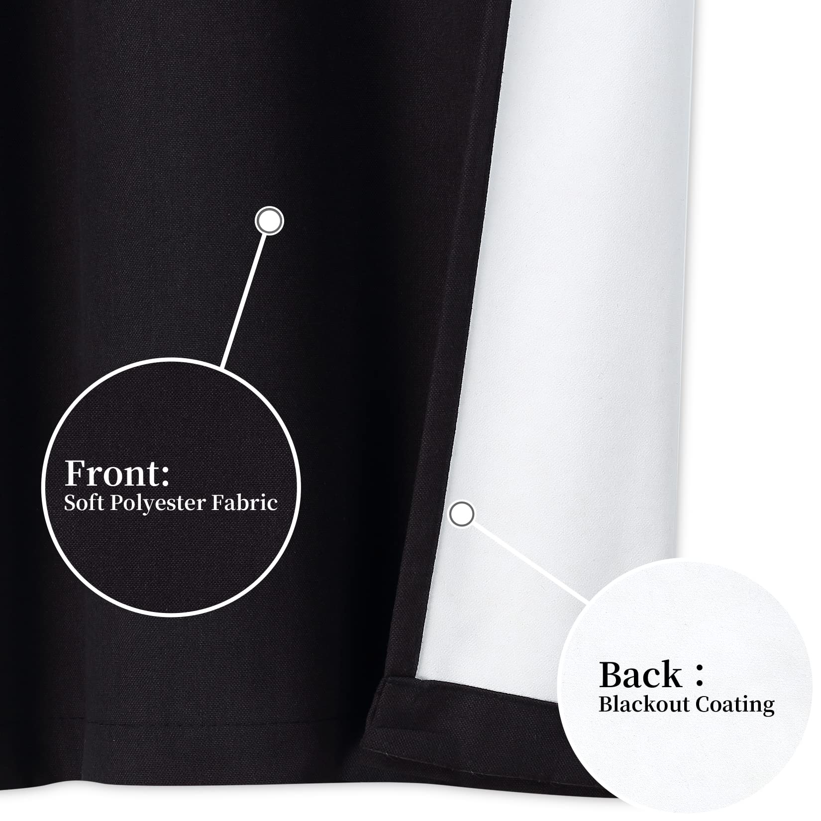 Rideaux occultants Garvee Cortina Opaca pour cuisine et chambre, insonorisés, en polyester, économes en énergie, noirs, 66 x 114 cm, lot de 2, style bistro.