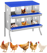 Garvee pondoir pour poules 6 compartiments en acier galvanisé, système de collecte par roulement, montage mural - Bleu