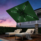 Garvee Parasol Rectangulaire Solaire LED 305 x 198 cm, Manivelle, Inclinaison Bouton-Poussoir, 6 Baleines Robustes, Jardin, Terrasse, Piscine, Vert Foncé - Vert Foncé