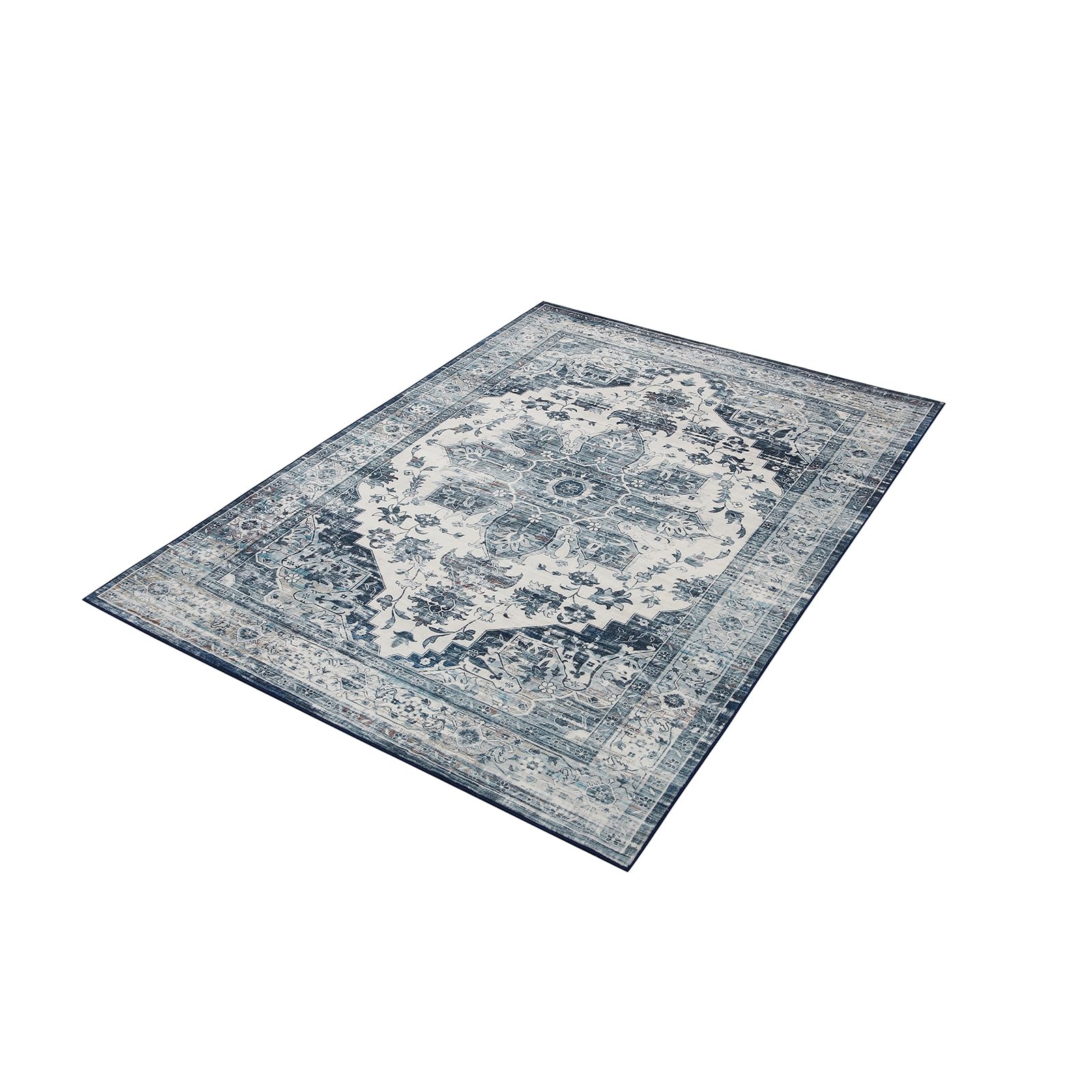Tapis oriental vintage Garvee, lavable, antidérapant, velours de haute qualité, bleu, 160 x 230 cm, salon, bureau