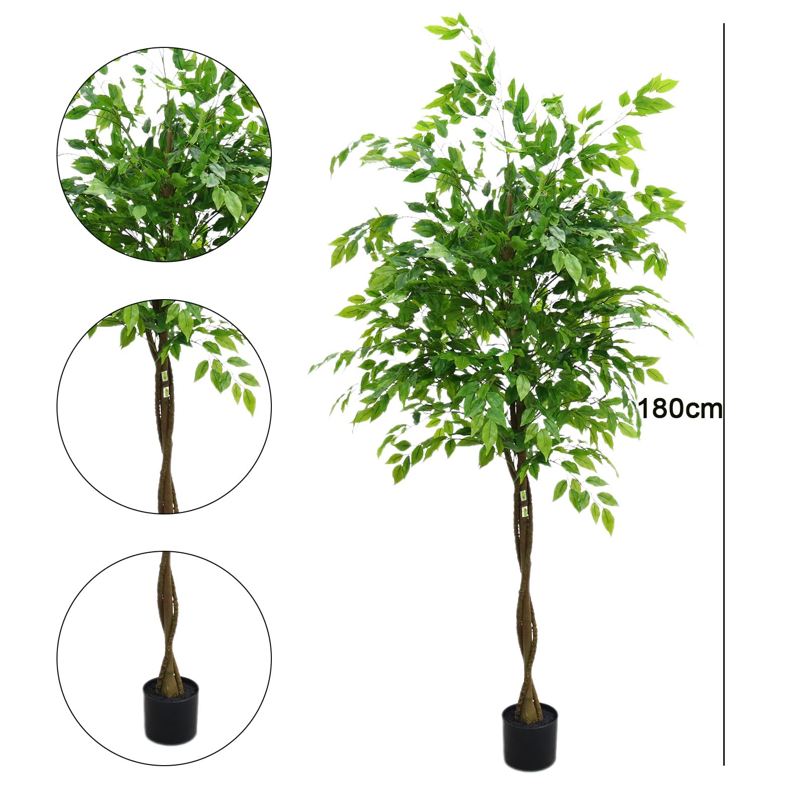 Arbre artificiel d'intérieur Garvee avec feuilles en caoutchouc, tronc naturel, pot stable pour la maison et le bureau, moderne et facile d'entretien.