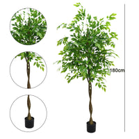 Arbre artificiel d'intérieur Garvee avec feuilles en caoutchouc, tronc naturel, pot stable pour la maison et le bureau, moderne et facile d'entretien.