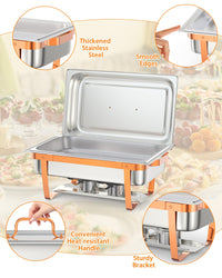 Garvee Lot de 2 plateaux chauffants pour buffet, 8 L, en acier inoxydable, avec couvercle et accessoires, couleur or rose, pour réceptions et banquets.