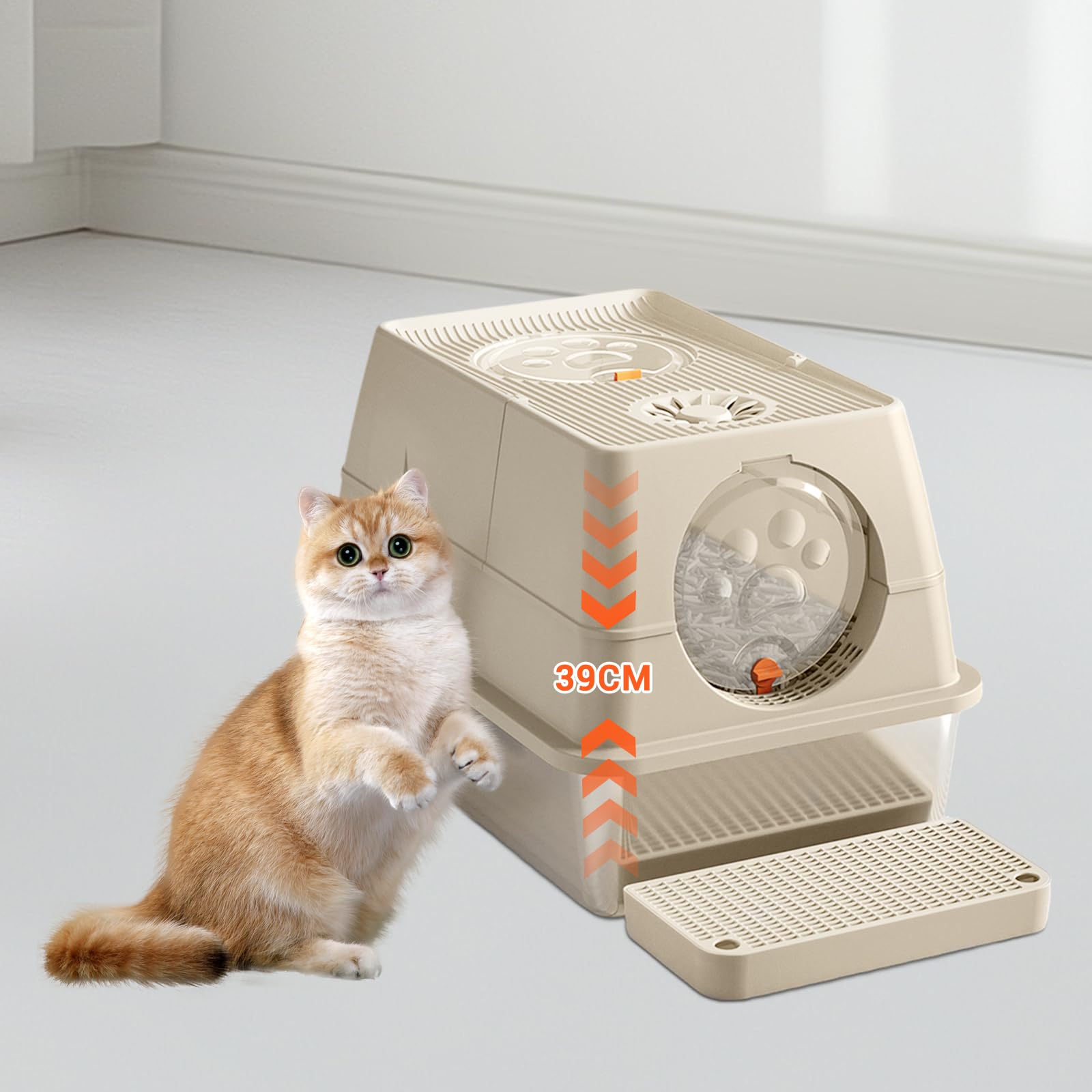 Bac à litière pour chat Garvee en acier inoxydable avec couvercle, extra large, double entrée, robuste, 60 x 40 x 39 cm, argent