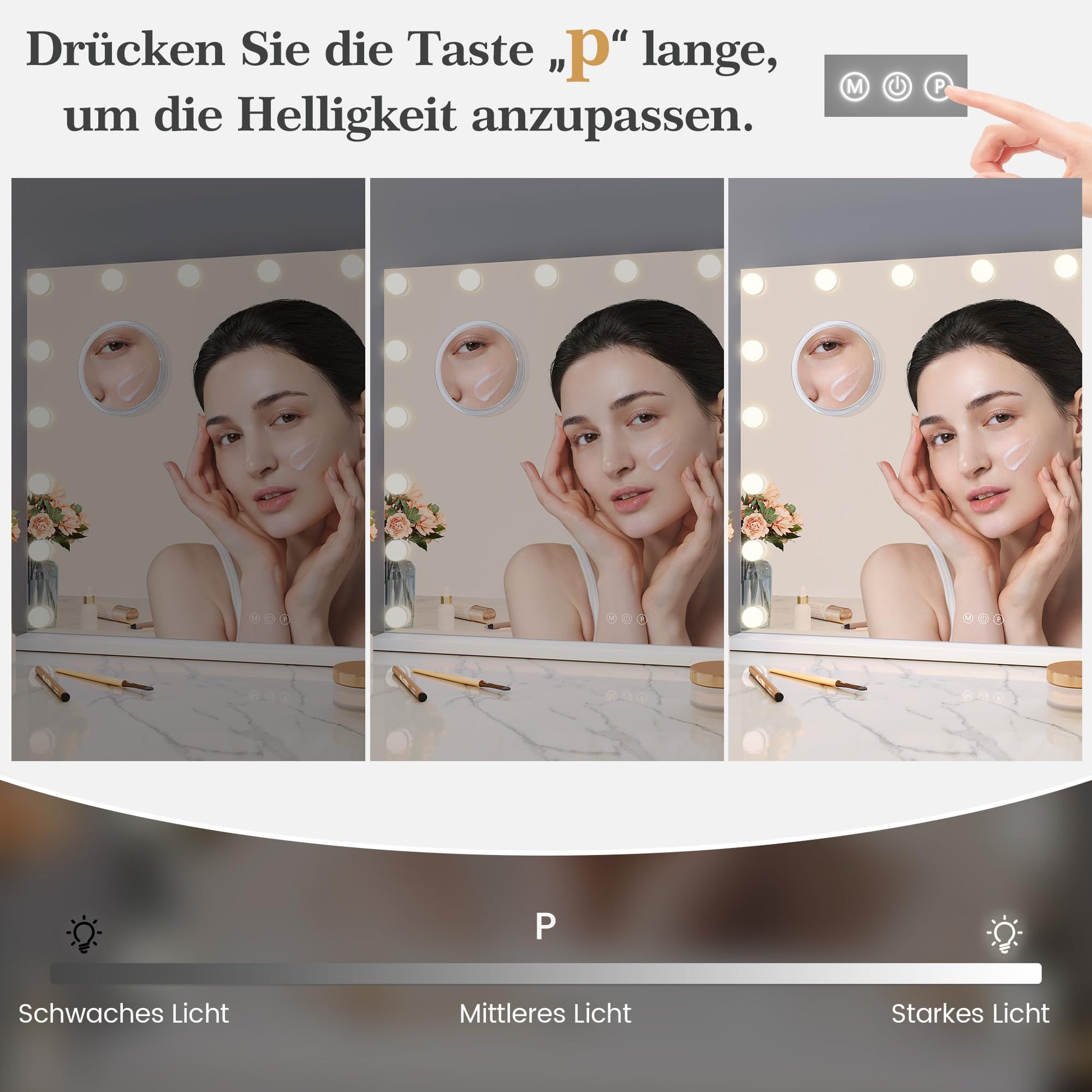 Miroir de maquillage Garvee Hollywood 80 x 60 cm, 17 LED, tactile, blanc, pour maquillage professionnel
